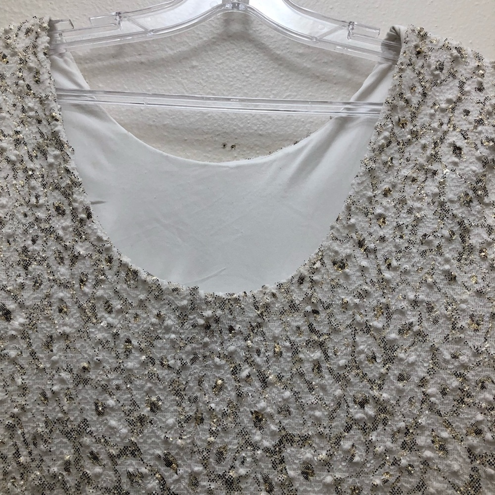 Jennifer Lopez Sequin long Sleeve Sheath Mini Dress Women's Size L White/Gold - Picture 5 of 14